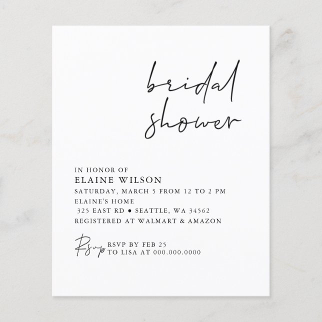 Budget Simple Modern Bridal Shower Invitation (Front)