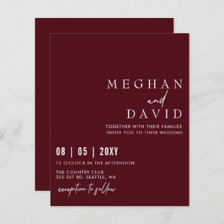 Budget Simple Modern Burgundy Wedding Invitation