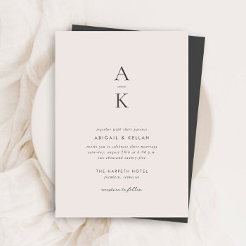 Budget Simple Modern Cream Gray Monogram Wedding Invitation by JAmberDesign at Zazzle