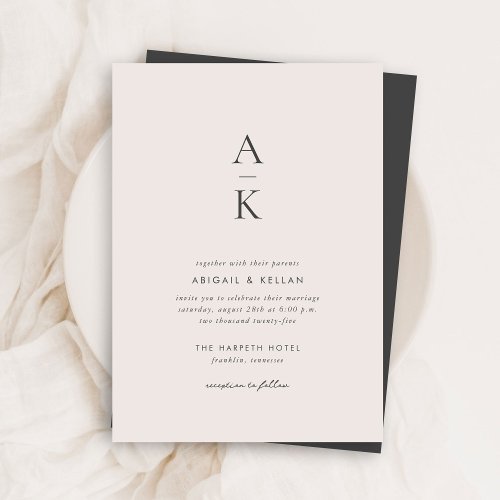 Budget Simple Modern Cream Gray Monogram Wedding Invitation