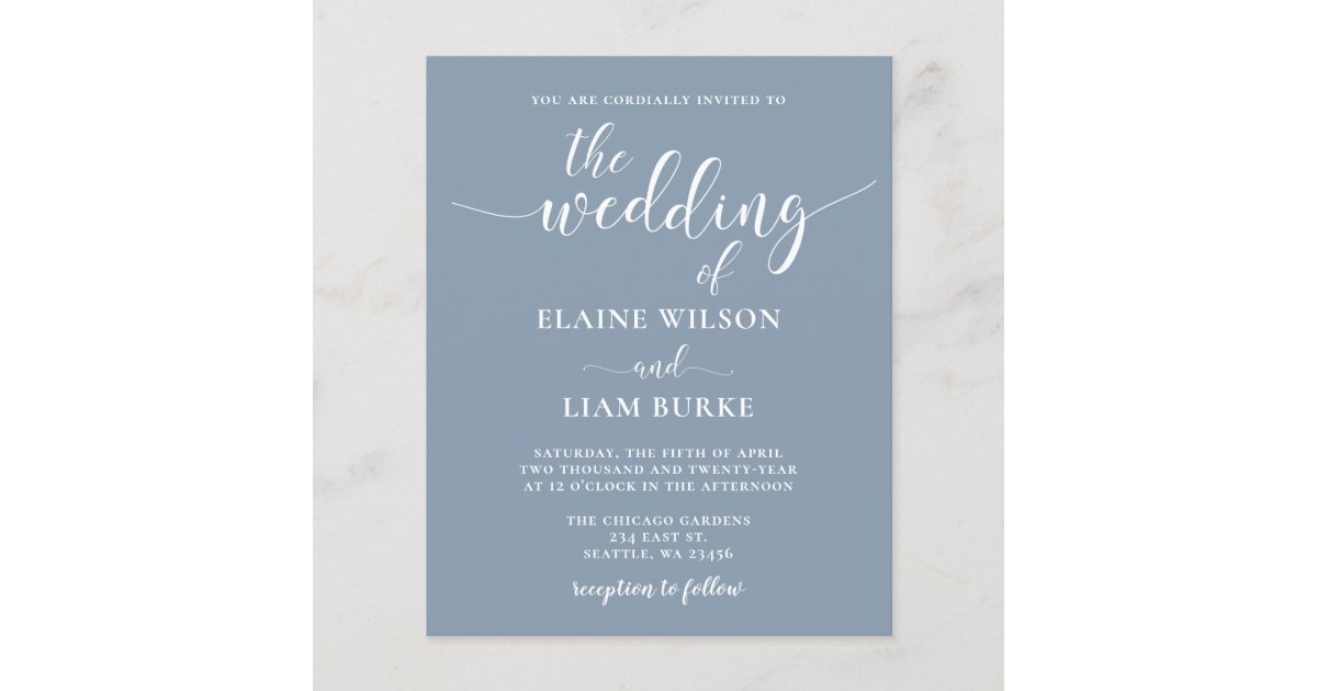 Budget Simple Modern Dusty Blue Wedding Invitation | Zazzle