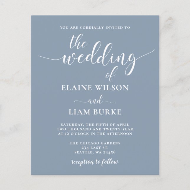 Budget Simple Modern Dusty Blue Wedding Invitation (Front)