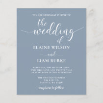 Budget Simple Modern Dusty Blue Wedding Invitation