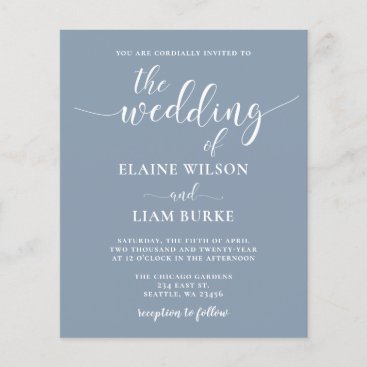 Budget Simple Modern Dusty Blue Wedding Invitation