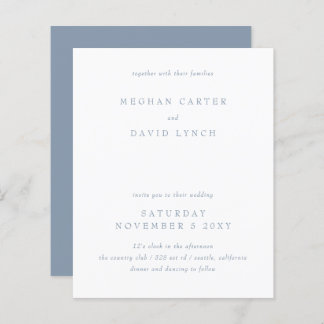 Budget Simple Modern Dusty Blue Wedding Invitation