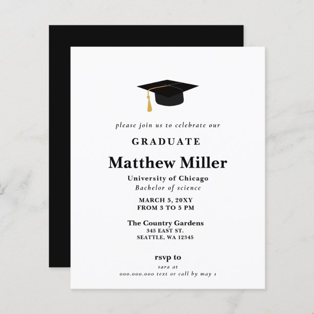 Budget Simple Modern Graduation Invitation (Front/Back)