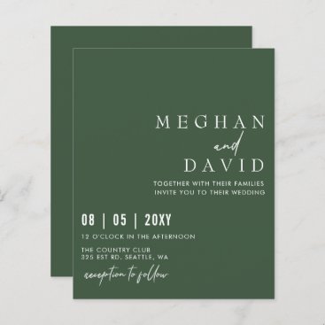 Budget Simple Modern Green Wedding Invitation