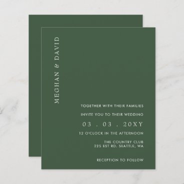 Budget Simple Modern Green Wedding Invitation