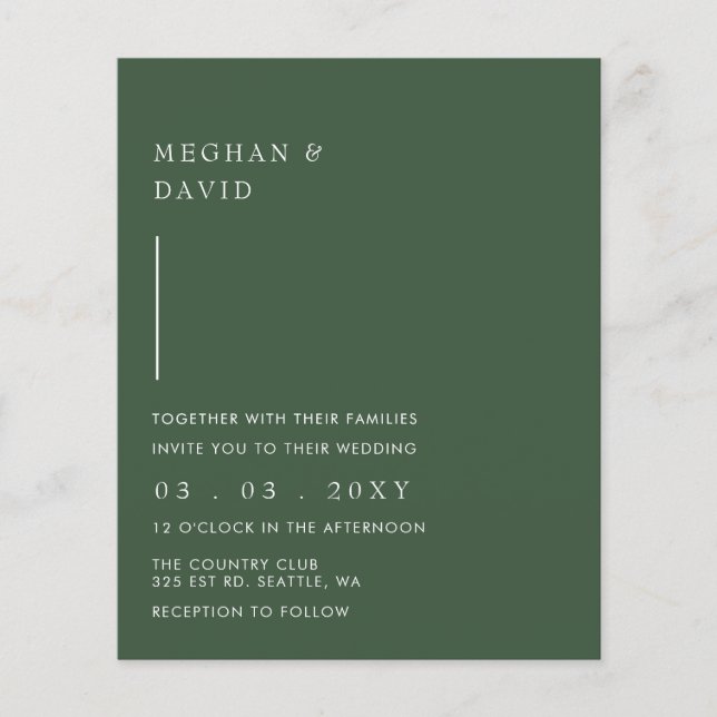 Budget Simple Modern Green Wedding Invitation (Front)
