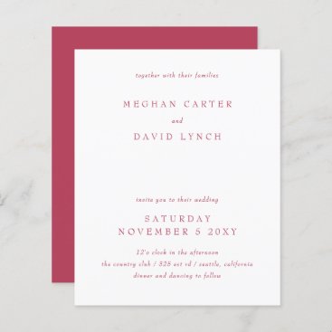 Budget Simple Modern Magenta Wedding Invitation