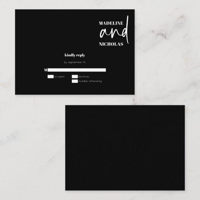 BUDGET Simple Modern Minimalist Black RSVP Card (Front/Back)