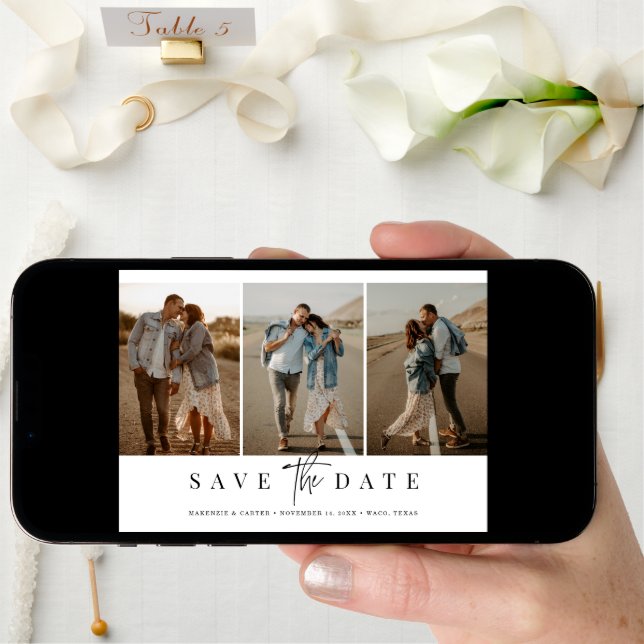 Budget Simple Modern Minimalist Four Photo Save The Date (Front Digital)