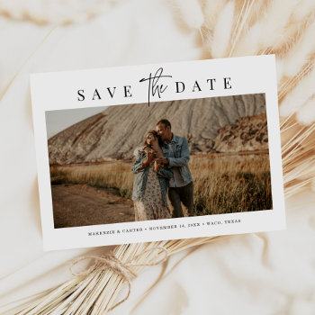 Budget Simple Modern Minimalist Four Photo Save The Date by JAmberDesign at Zazzle