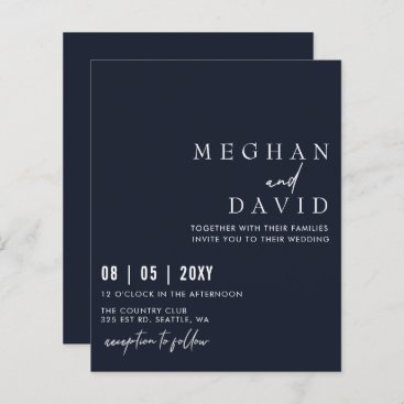 Budget Simple Modern Navy Wedding Invitation