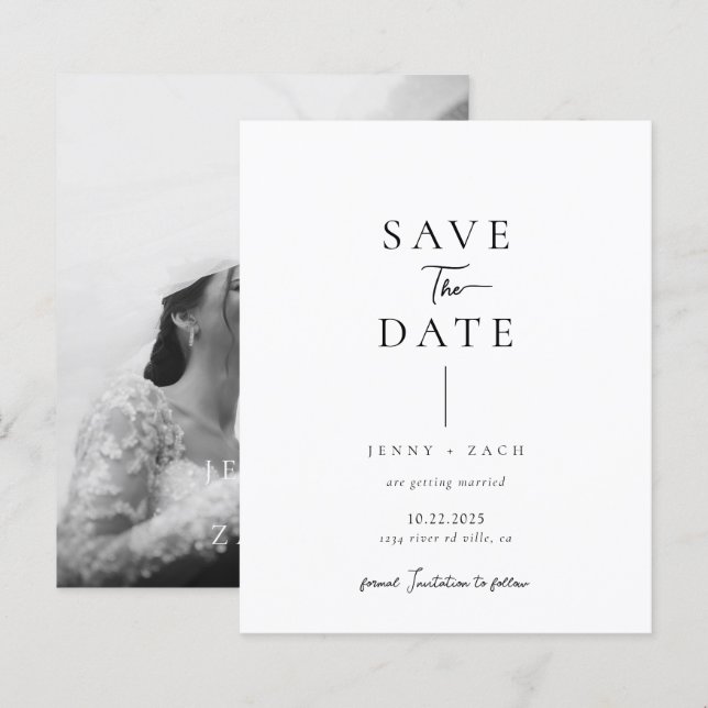 BUDGET Simple Modern Photo Wedding Save the Date (Front/Back)