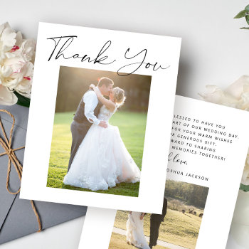 Budget Simple Modern Photo Wedding Thank You by invitations_kits at Zazzle