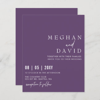 Budget Simple Modern Purple Wedding Invitation