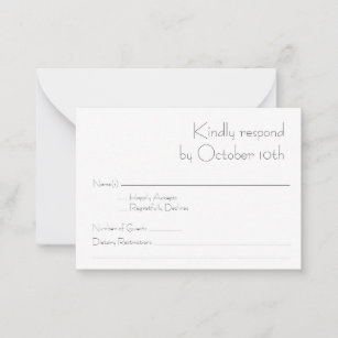 Budget Simple Modern Typography Black White RSVP  Note Card