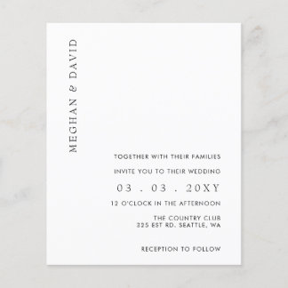 Budget Simple Modern White Wedding Invitation