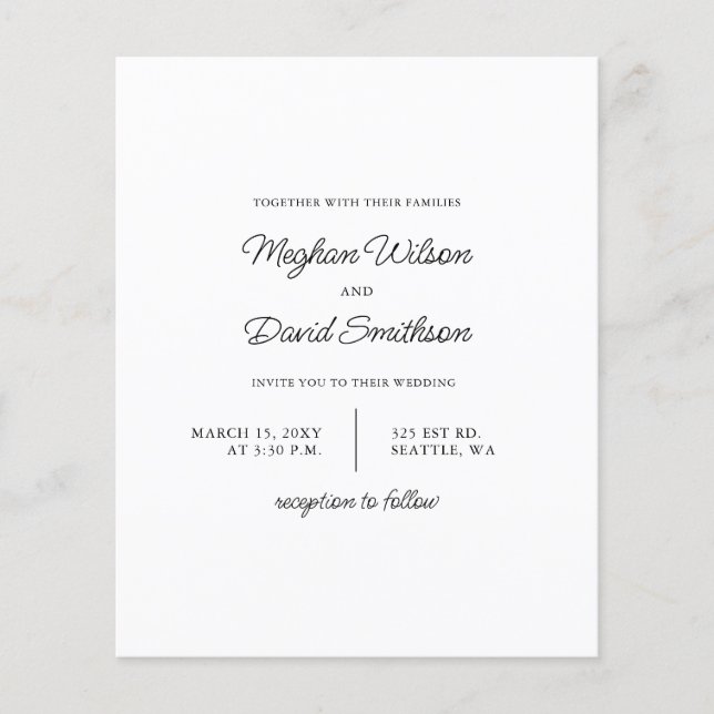 Budget Simple Modern White Wedding Invitation (Front)