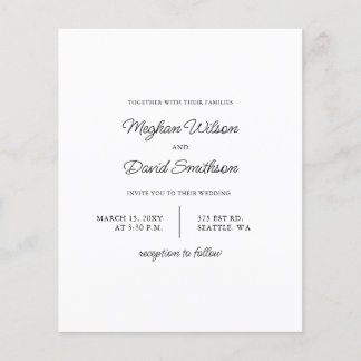 Budget Simple Modern White Wedding Invitation