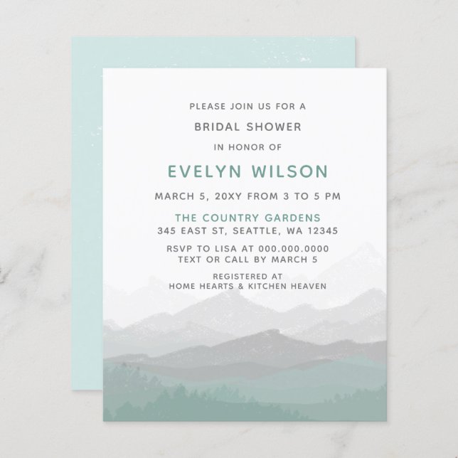 Budget Simple Mountain Bridal Shower Invitation (Front/Back)