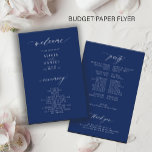 Budget simple navy blue white wedding program flyer<br><div class="desc">Modern simple minimalist script trendy ceremony and party BUDGET affordable navy blue and white wedding program PAPER FLYER template featuring chic trendy calligraphy. Easy to personalize with your custom text on both sides! PLEASE READ THIS BEFORE PURCHASING! This is a low budget affordable program printed on a FLYER (advertising type...</div>