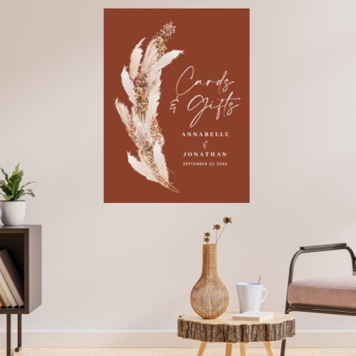 Budget simple pampas grass wedding cards and gifts poster