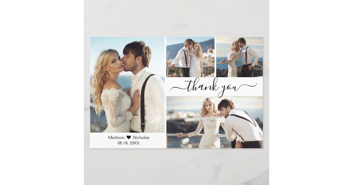 Budget Simple Photo Collage Wedding Thank You Card | Zazzle