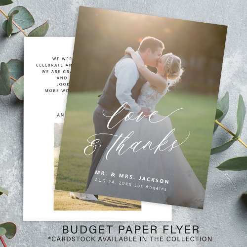 Budget simple photo love and thanks script wedding flyer