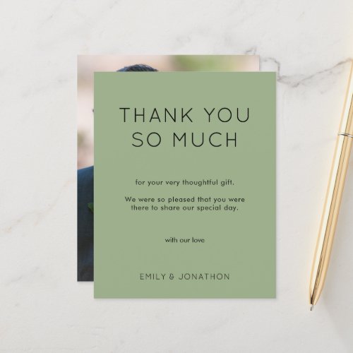 Budget Simple Photo Wedding Sage Green Thank You