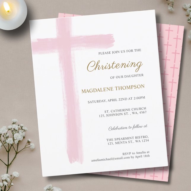 Budget Simple Pink Cross Girl Christening Baptism (Creator Uploaded)