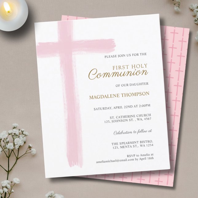 Budget Simple Pink Cross Girl First Holy Communion (Creator Uploaded)