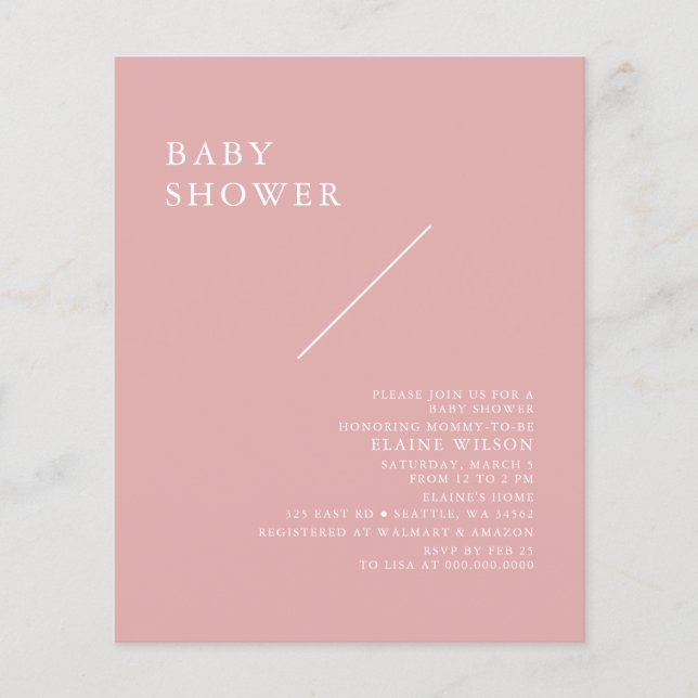 Budget Simple Pink Modern Baby Shower Invitation (Front)