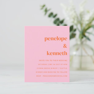 Budget Simple Pink Orange Wedding Invitation