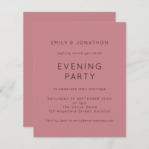 Budget Simple Pink Wedding Evening Party Invite