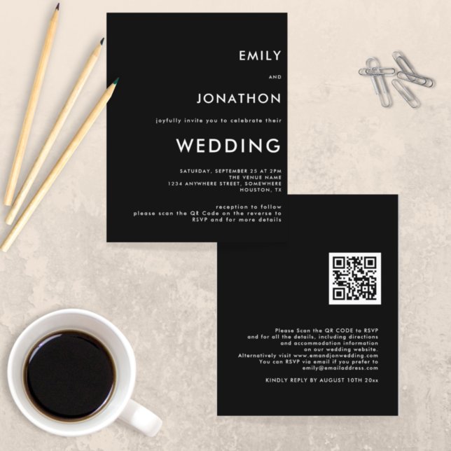 Budget Simple QR Code Black Wedding Invite (Creator Uploaded)