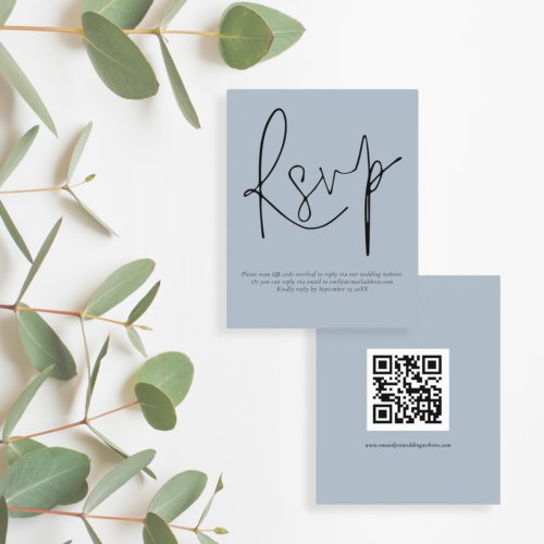 Budget Simple QR Code Script Wedding Blue RSVP