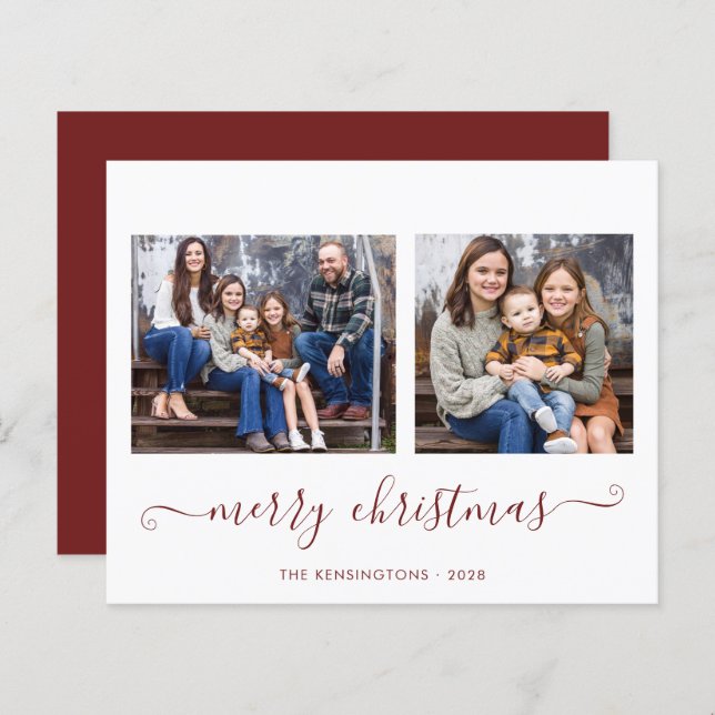 BUDGET Simple Red Script Merry Christmas Photo (Front/Back)