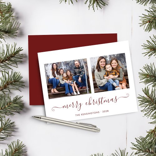 BUDGET Simple Red Script Merry Christmas Photo