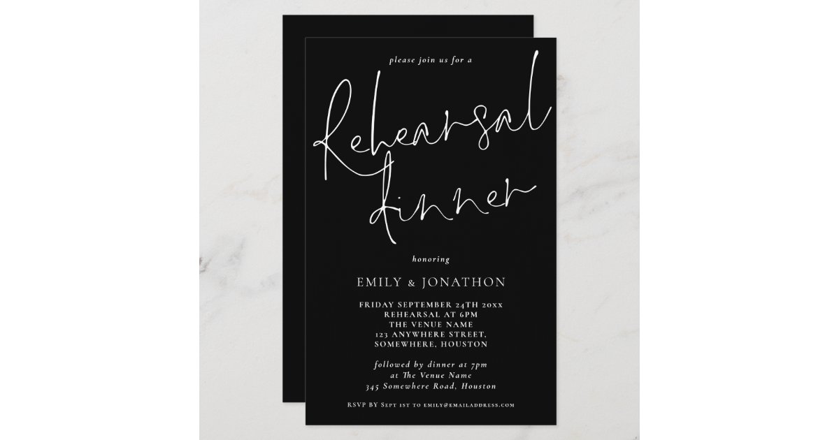 Budget Simple Rehearsal Dinner Script Black invite | Zazzle