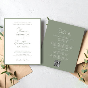 BUDGET Simple Sage Green Script QR Code Wedding