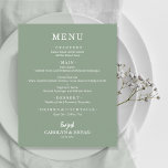 Budget Simple Sage Green Wedding Menu Flyer<br><div class="desc">An excellent value, a sage green dinner menu printed on thinner 80 lb uncoated matte paper features your food choices in chic white lettering. Perfect for a modern wedding reception, wedding rehearsal dinner, anniversary party or any special event with a sit down dinner. Measures 4.5" x 5.6", but you can...</div>