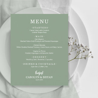 Budget Simple Sage Green Wedding Menu Flyer