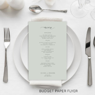 Budget simple sage green wedding menu flyer
