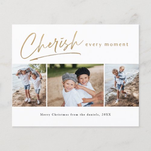 Budget Simple Script 3 Photo Collage Holiday Card