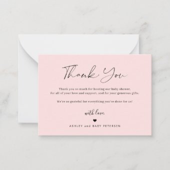 Budget simple script baby shower thank you note card | Zazzle