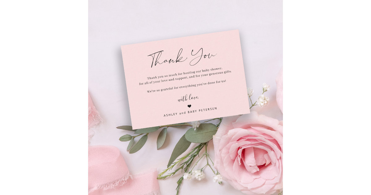 Budget simple script baby shower thank you note card | Zazzle