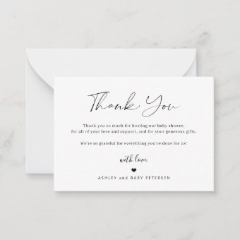 Budget simple script baby shower thank you note card | Zazzle