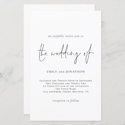 Budget Simple Script Black White Wedding Invite